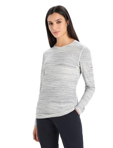 Base Layers Icebreaker Merino 200 Oasis Long Sleeve Crewe Ski Tracks Femme Blanche Bleu Marine | FR 1822NWYB